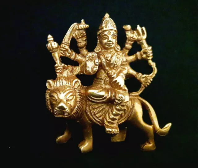 Navratra Puja Brass Goddess Durga Ma 7.5cms Handmade Statue Hindu Religious Gift