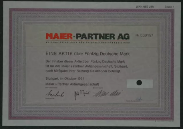 Maier + Partner AG Aktiengesellschaft für Informationsverarbeitung 1991 50 DM