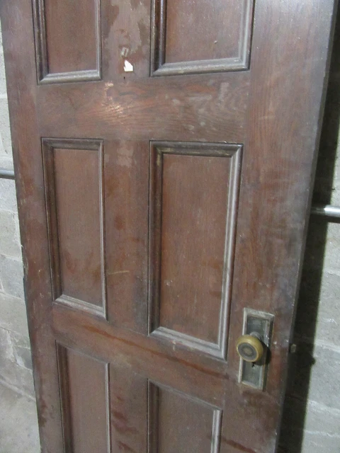 ~ ANTIQUE OAK 6 PANEL DOOR WITH HARDWARE L ~ 31.75 x 81.5 ARCHITECTURAL SALVAGE 4
