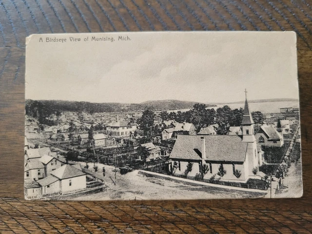 Postcard MI Michigan Munsing Alger County Early Birds Eye Aerial View