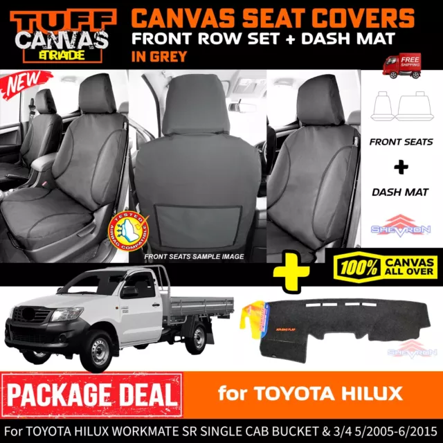 TUFF Trade Front Canvas Seat Covers + DASH MAT For HILUX Single Cab 3/4 05-15 CH