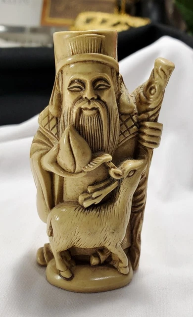 Vintage Chinese Hand Carved Shou Lao God of Longevity Figurine Sculpture Statue