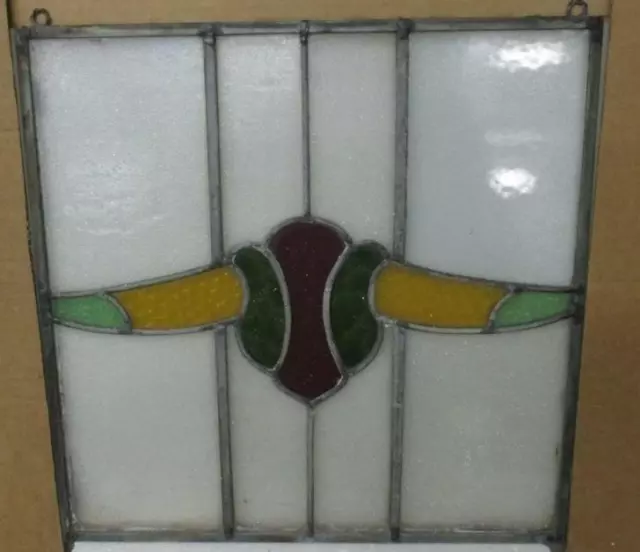 OLD ENGLISH LEADED STAINED GLASS WINDOW Unframed w Hooks Nice Abstract 17 x 16.5