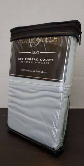 Hotel Style King 600 Thread Count 2 Pillowcases Luxury Cotton 100% Blue Puddle