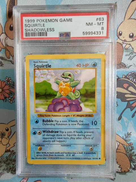 Squirtle 63/102 Base Set Shadowless 1999 - PSA 8 Pokemon Card WOTC TCG
