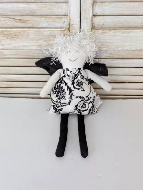 Woof & Poof 2007 Angel Fairy Plush Shelf Sitter White & Black Sheer Wings 16"