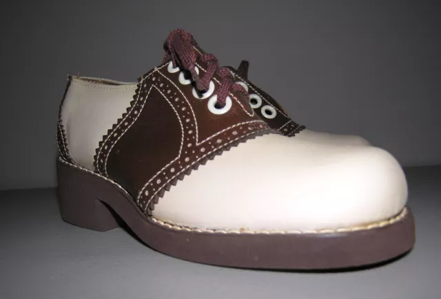 NOS 60s Vintage brown / cream leather Saddle Shoes with heel womens sz 6 1/2 M