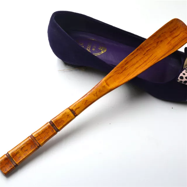 Schuhlöffel aus poliertem Holz mit langem Griff, Reisegröße 32 cm