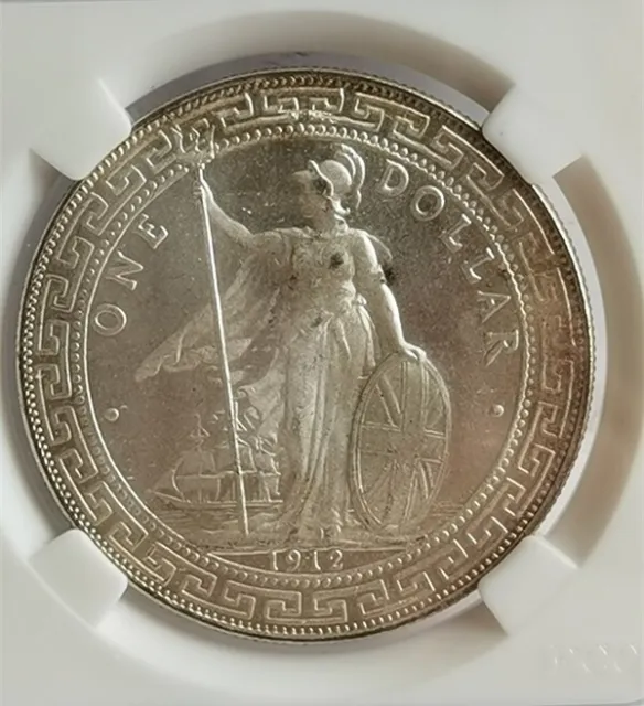 1912 Year China Hong Kong British Trade One Dollar Old Silver Coin 3