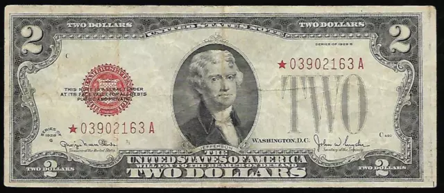 * Star *1928  A $2 Red Seal Vf  Legal Tender # 57