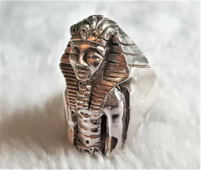 925 STERLING SILVER PHARAOH Tutankhamun Egyptian Sphinx Ring Ancient Egypt King