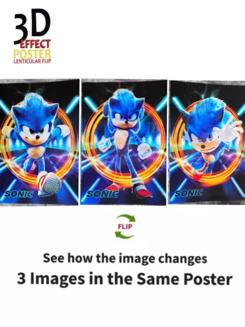 Sonic the Hedgehog-Sonic- 3D Poster 3DLenticular Effect-3 Images In One