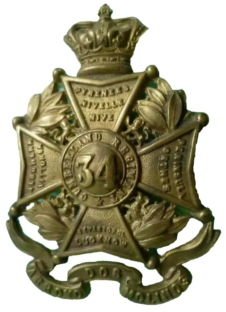 VICTORIAN 34th Foot Border Regiment Glengarry Helmet Badge QVC BRASS Antique