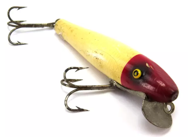 Paw Paw Baby Pike Minnow Tack Eye Wood Vintage Fishing Lure, Red Head - Read