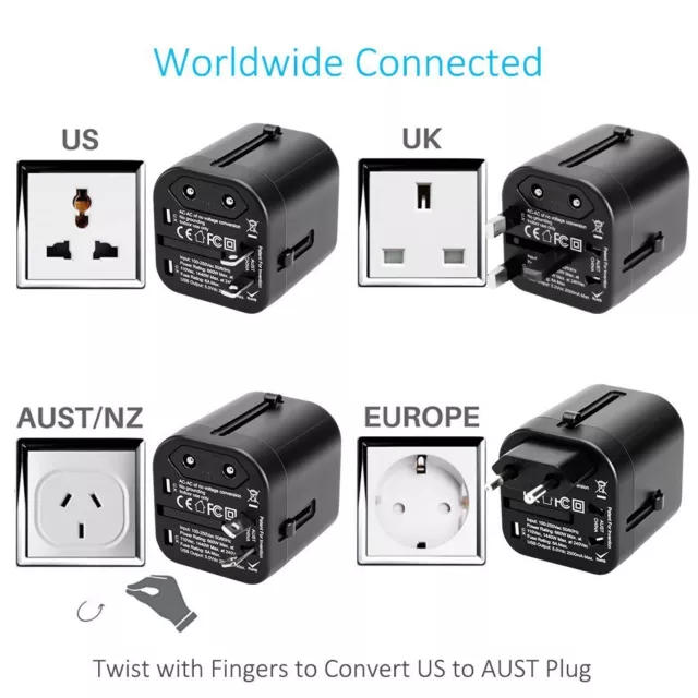 Adaptateur de voyage, adaptateur secteur international avec port USB 2,5A 2 - UK, US, AU... 2