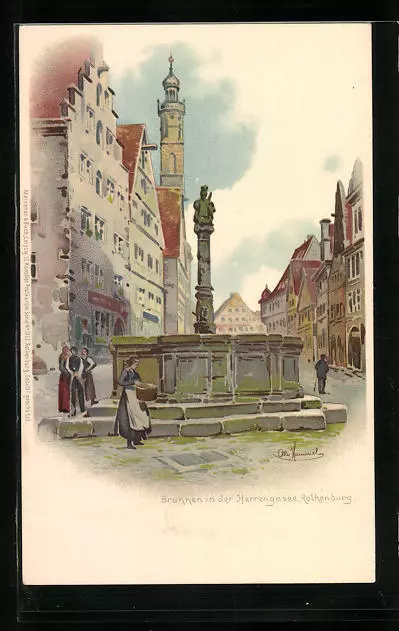 Künstler-AK Otto Hammel: Rothenburg, Brunnen in der Herrengasse