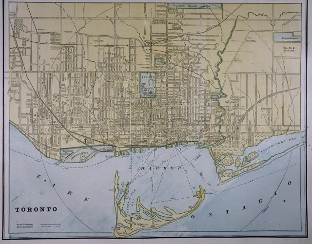 Old Lg (17"x12") 1889 Cram's Atlas Map ~ TORONTO, CANADA - Free S&H