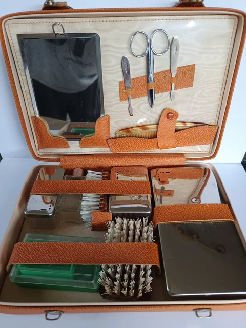 Trousse De Toilette Vintage - Style Années 1950-1970 - PVC Marron Avec Fermeture éclair - Occasion Rétro