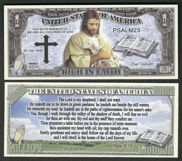 Lot of 100 Bills - Psalm 23 Christian Jesus Rich in Faith Million Dollar Note