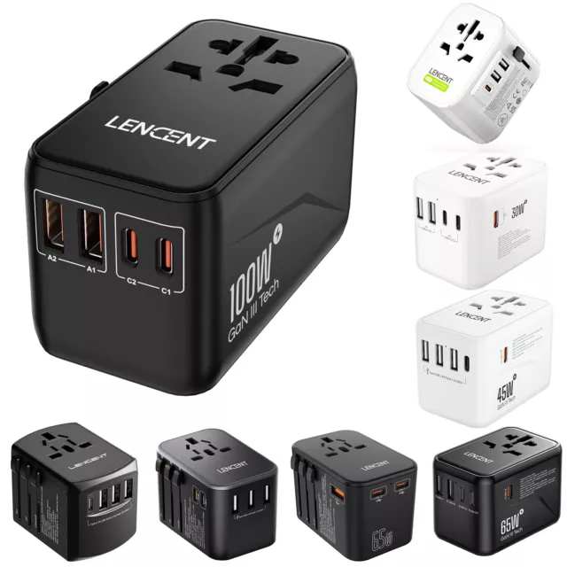 LENCENT International Universal Travel Adapter Outlet Converter Plug w/ USB Port