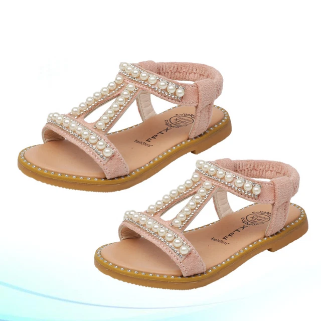 Girls Summer Shoes Style PU Leather Sandal Pearl Baby Shoes Breathable Flat