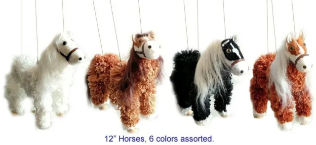 One Yarn Horse Four Legged Brown & White String Marionette 12" Puppet
