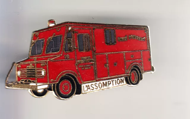 Rare Pins Pin's .. Pompier Fire Camion Truck Ambulance L'assomption Canada ~By