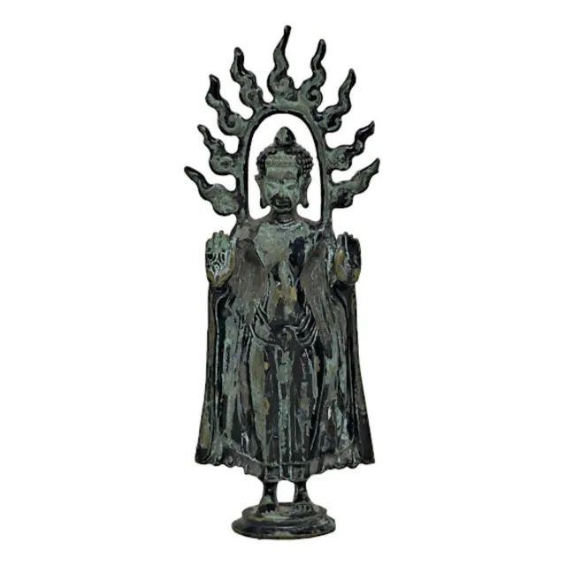 Khmer Style Bronze Standing Abhaya Mudra Buddha Statue Cambodia Angor Idol