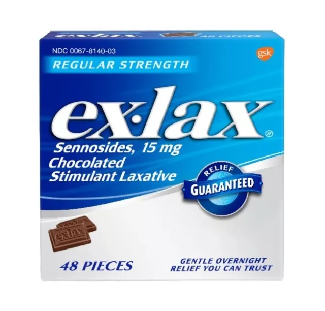 Ex-Lax Chocolated 48 pieces Stimulant Laxative Regular Strength