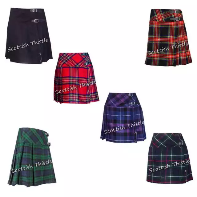 Scottish Ladies Mini Skirt Various Tartans Acrylic Wool/Women Kilt Pin 16' long