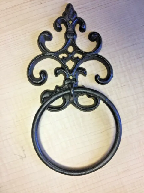 TWO Cast Iron Scroll Wall Towel Ring Dark Brown. Gorgeous, yet necessary.