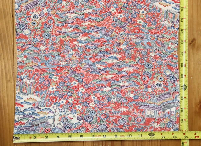 Vintage Japanese Silk Crepe Floral Countryside Pattern Kimono Fabric 63" 3