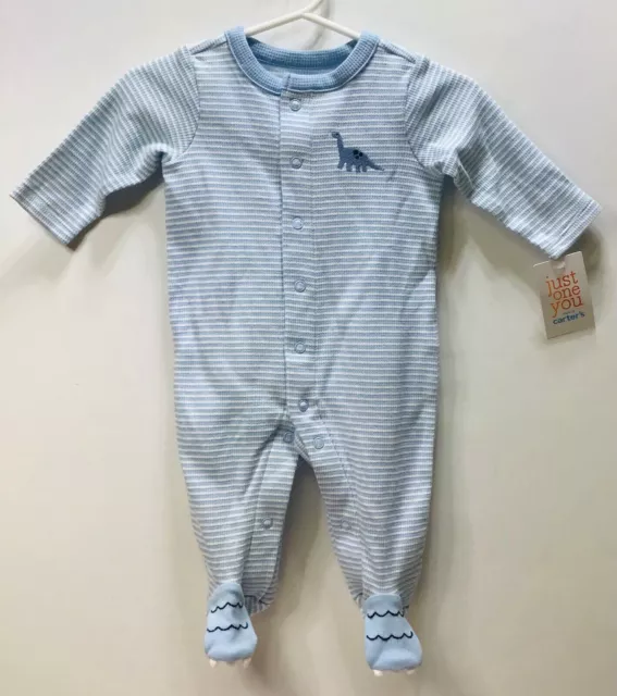 Baby Boys’ Dino Stripe Dinosaur Long Sleeve Footed Snap Button Waffle Sleeper 3M