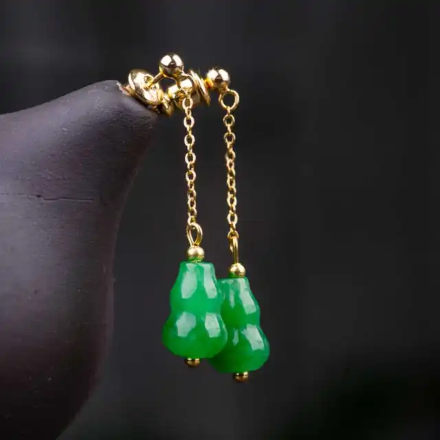 NATURAL GREEN JADE Jadeite Gemstone Beads Earrings Crystal Clip-on ...