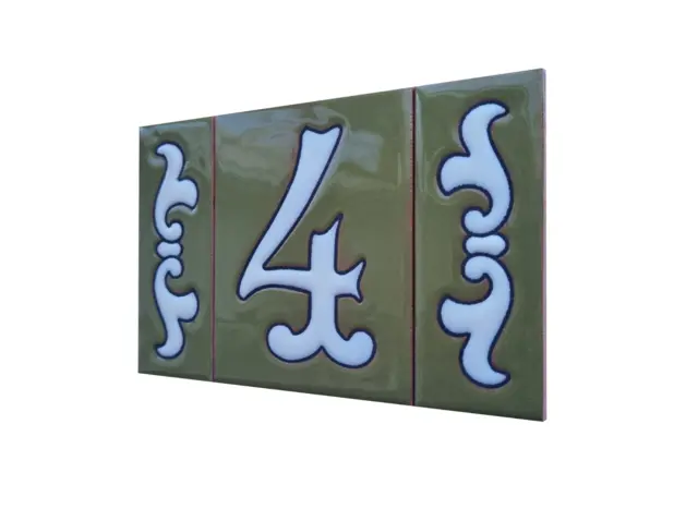10 x 7.5cm Costa Spanish hand-painted Green & White Ceramic Numbers Tiles