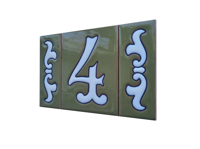 10 x 7.5cm Costa Spanish hand-painted Green & White Ceramic Numbers Tiles