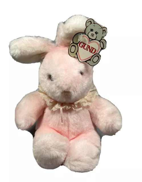 GUND PUDGY Pink Bunny Rabbit Stuffed Animal Plush 10" HTF W/ Tag Lace 1985