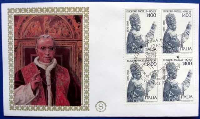 Italia - 1983 FDC Filagrano Gold quartina Papa Pio XII