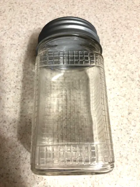 Vintage Ball Square Waffle Pattern Hoosier Cabinet Glass Canning Jar Zinc Lid.