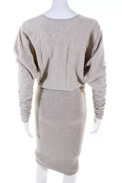 Reiss Womens Wool Ruched Long Sleeve Pullover Maxi Sweater Dress Tan Size S 3
