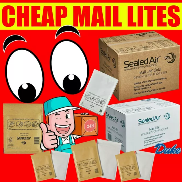 Mail Lite / Lites Padded Envelopes Bags 'All Sizes' Fast Courier White Or Gold