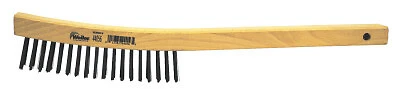 Curved Handle Scratch Brushes, 14 In, 4 X 18 Rows, Steel Wire, Wood Handle
