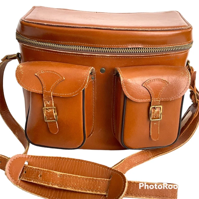 VIntage Diamond Gadg-it Bag Camera Bag With Strap C 411 Brown Genuine Leather
