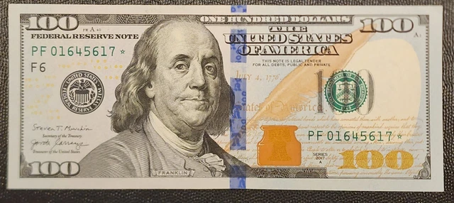Series 2017 A Uncirculated One Hundred Dollar ($100) * STAR * Note, F District