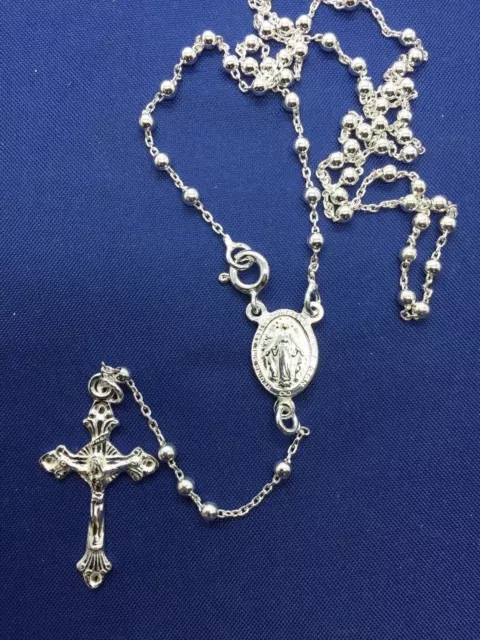 Catholic Sterling Silver 925 Rosary Beads 18" Necklace Hand Made In Italy