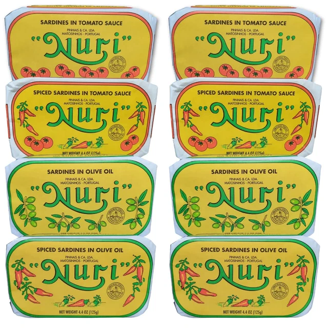 NURI Portuguese Sardines Variety Pack | 8 Pack Gift Box Bundle by Seafood Aficio