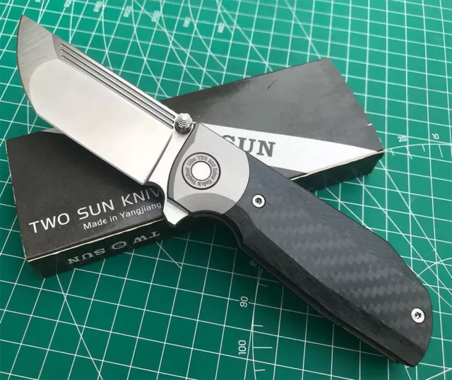 TwoSun M390 Carbon Fiber Titanium Fast Open Flipper Pocket Knife TS379-M390