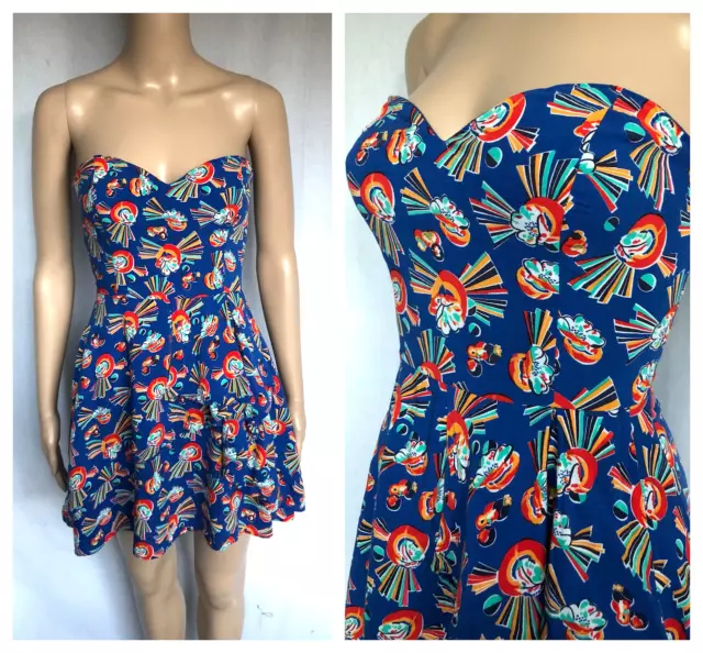 Vintage Inspired Art Deco Print Dress Cooperative Size XS