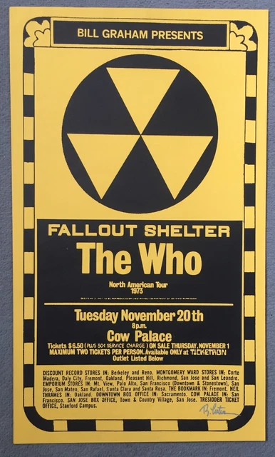 THE WHO ~ Fallout Shelter US 1973 Concert Poster SIGNED by Randy Tuten  12½x21¼"