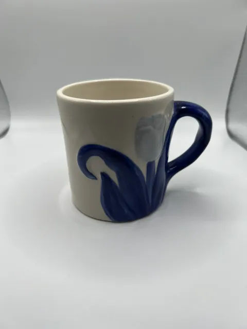 VTG Delft Blauw Blue Tulip Coffee Mug Cup 3" Diameter 3.25" Tall Hand Painted